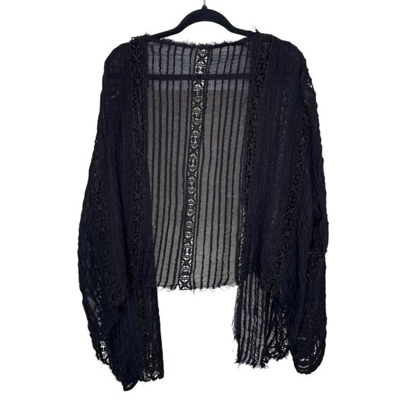Free People FP One Frayed Distressed Open Front Kimono Crochet Lace Sheer Boho - Picture 4 of 13